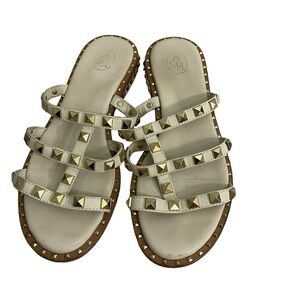 Ash Cream and Gold Studded Sandals
